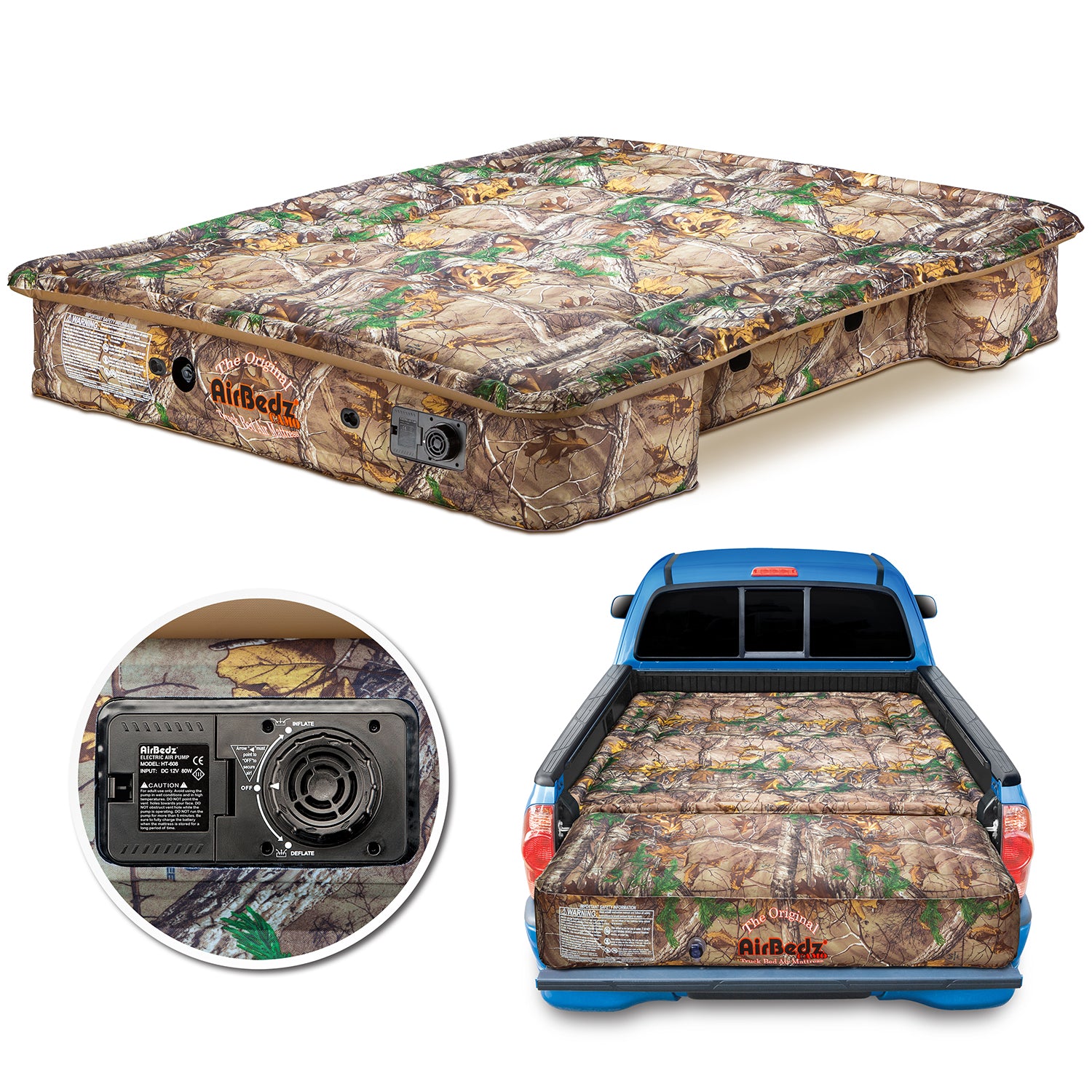 AirBedz CAMO By Pittman Outdoors - PPI 405 Mid Size 5.0'-5.5' Short Bed With Built-in Rechargeable Battery Air Pump - The Original Truck Bed Air Mattress INCLUDES TAILGATE EXTENSION AIR MATTRESS