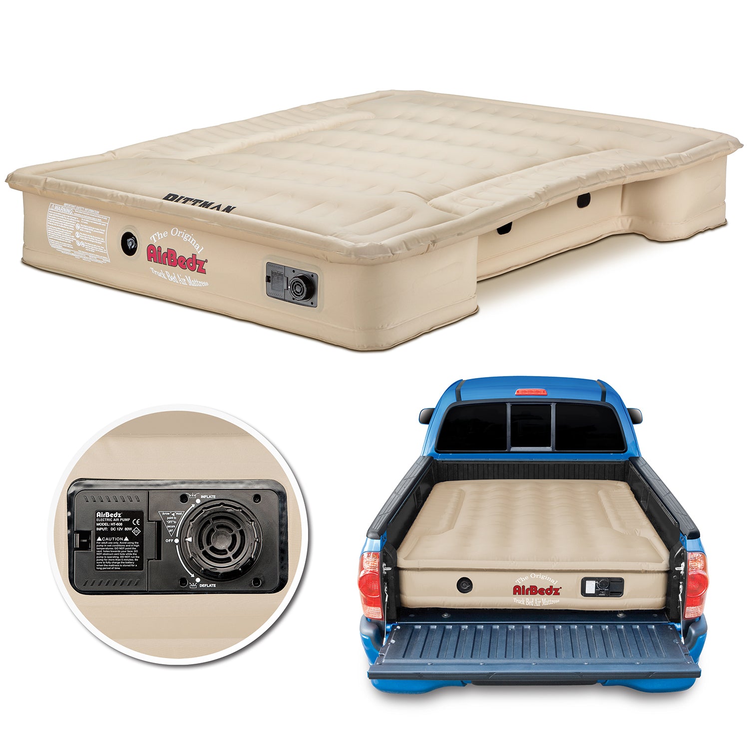 AirBedz Tan By Pittman Outdoors - PPI 501 Full Size 8.0' Long Bed With Built-in Rechargeable Battery Air Pump - The Original Truck Bed Air Mattress