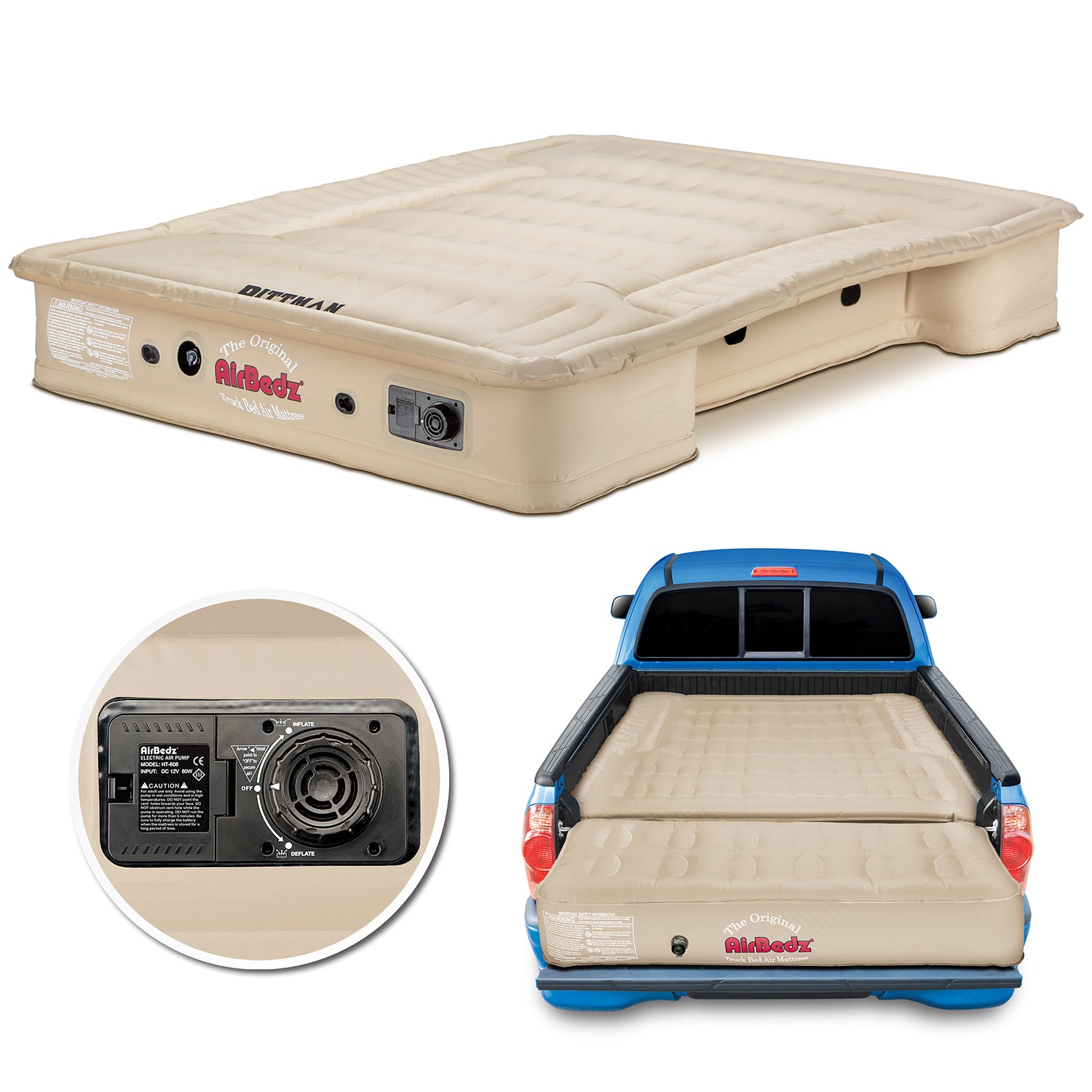 AirBedz Tan By Pittman Outdoors - PPI 504 Full Size 5.5'-5.8' Short Bed With Built-in Rechargeable Battery Air Pump - The Original Truck Bed Air Mattress INCLUDES TAILGATE EXTENSION AIR MATTRESS