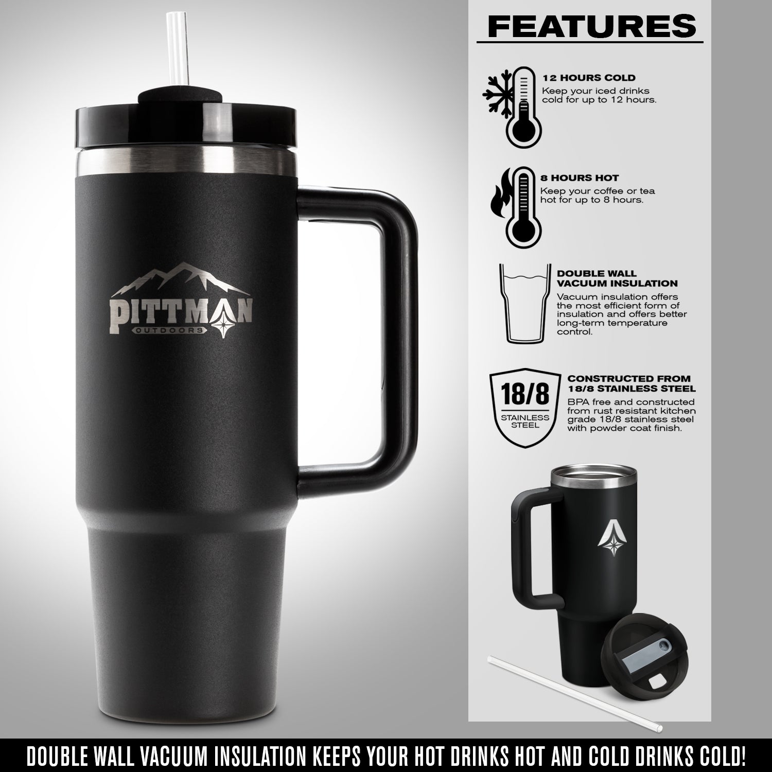 Pittman 30oz. Hydration Tumbler With Comfort Soft Handle - Black